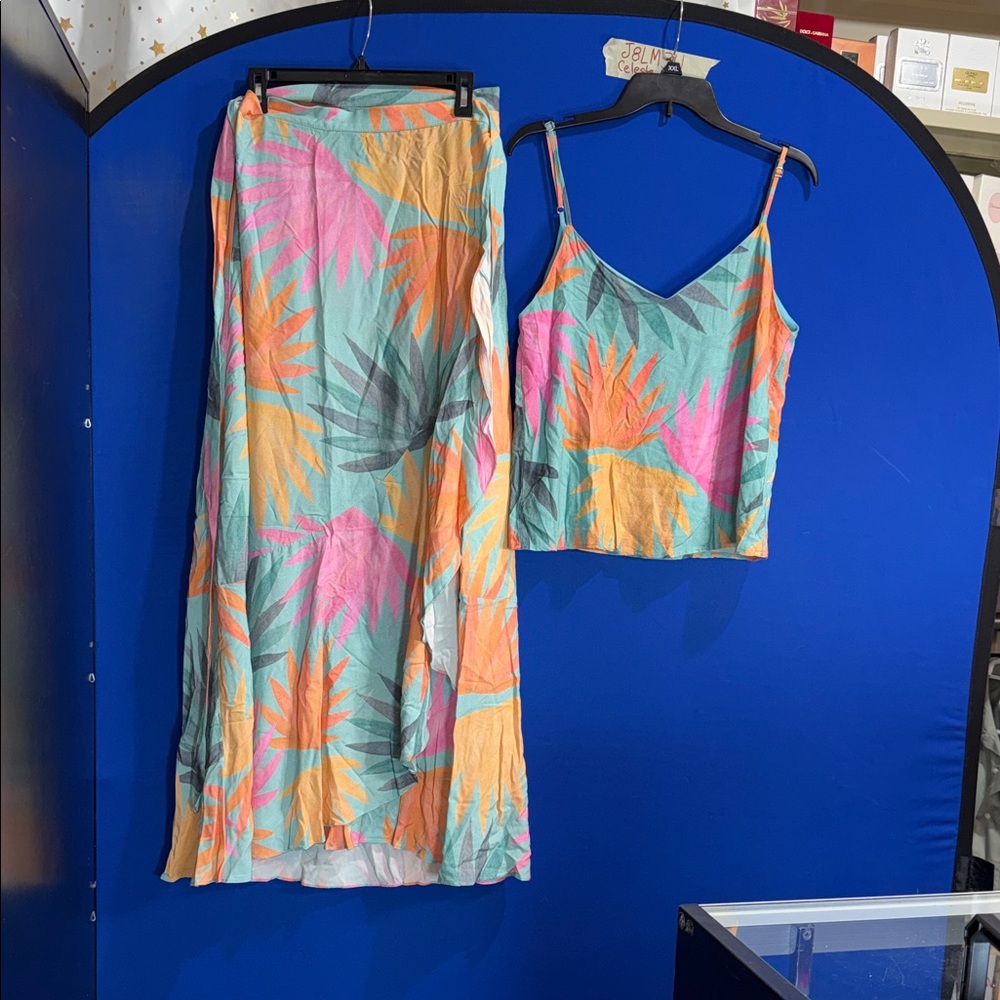 Tropical Print Skirt Set with Camisole